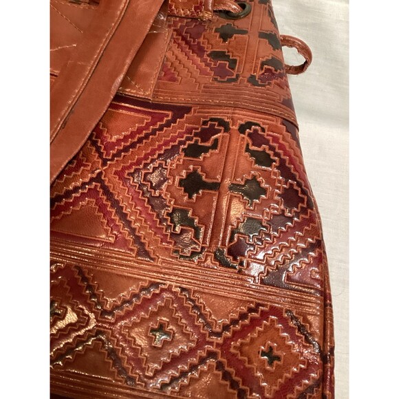 Genuine Leather Back Pack Drawstring Brown Hand Made In India Boho Pattern main image 5